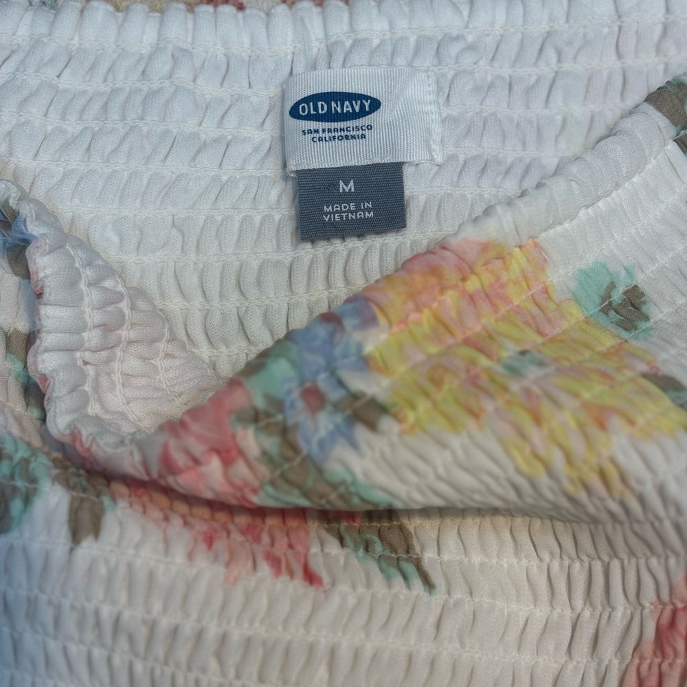 Old Navy strapless smocked tube maxi dress white fabric pink yellow floral print - Picture 7 of 7